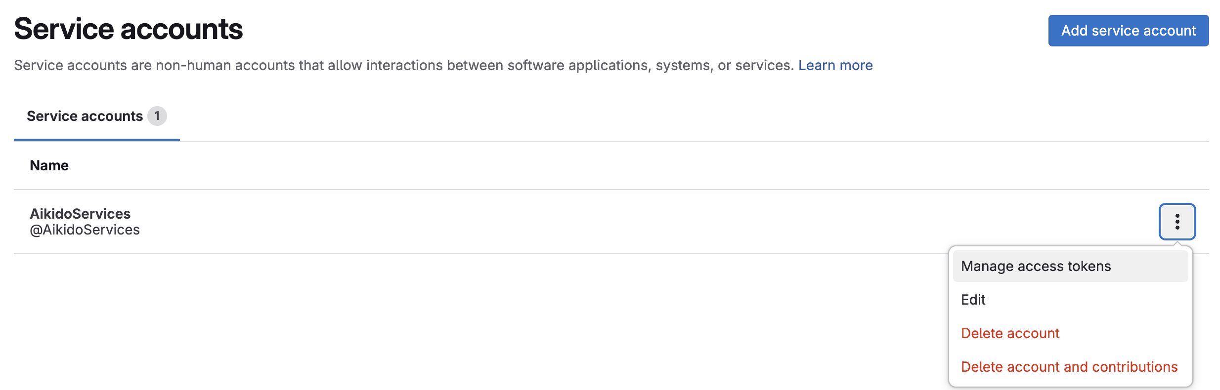 Gitlab Service Accounts overview