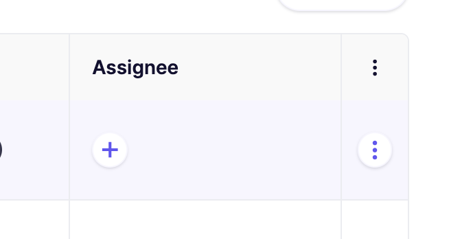 Task management interface showing "Assignee" column with add and options buttons.