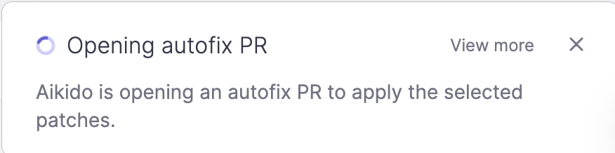 Aikido initiates an AutoFix pull request to apply code patches.