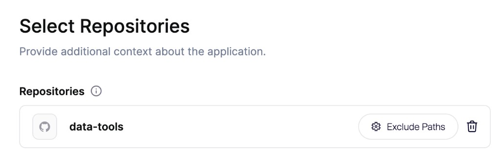 Exclude Paths button next to a selected repository