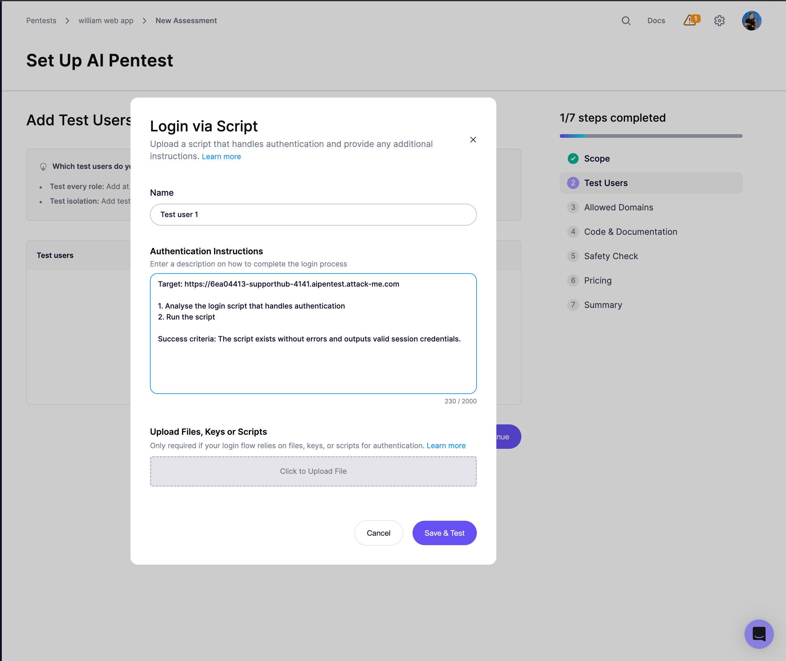 Login via Script modal